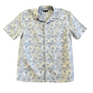 Ted Baker Mens Sz 4 Short Sleeve Button-Up Shirt Blue Pattern Casual Design
